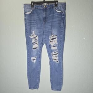 WAX JEAN Sustainable Denim Distressed Jeans Blue Pocket Medium Wash sz 20